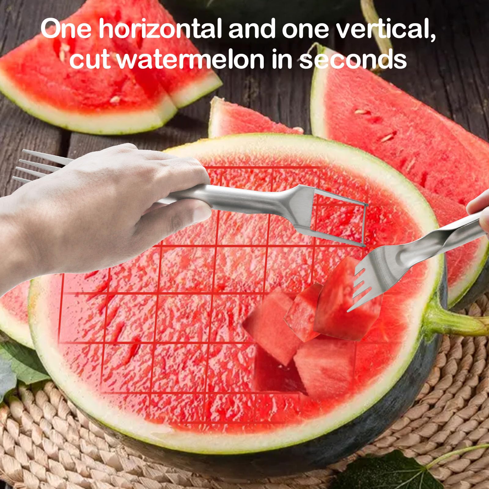 2-Pack Stainless Steel Watermelon Slicer & Fork Set - 2-in-1 Fruit Cutting Tool for Easy Slicing - Perfect for Home Kitchen, BBQ Parties, Camping Trips & Summer Picnics - Durable Kitchen Gadget for Watermelons, Melons & Large Fruits