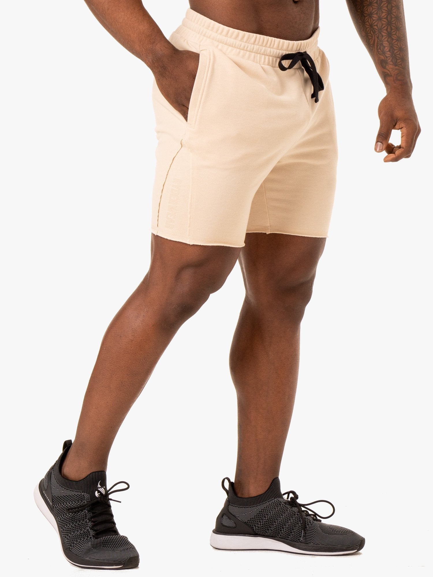 Force 6 Track Shorts for Men - Lightweight Running Athletic Shorts with Pockets - Sand Color - Perfect for Gym, Jogging & Outdoor Sports