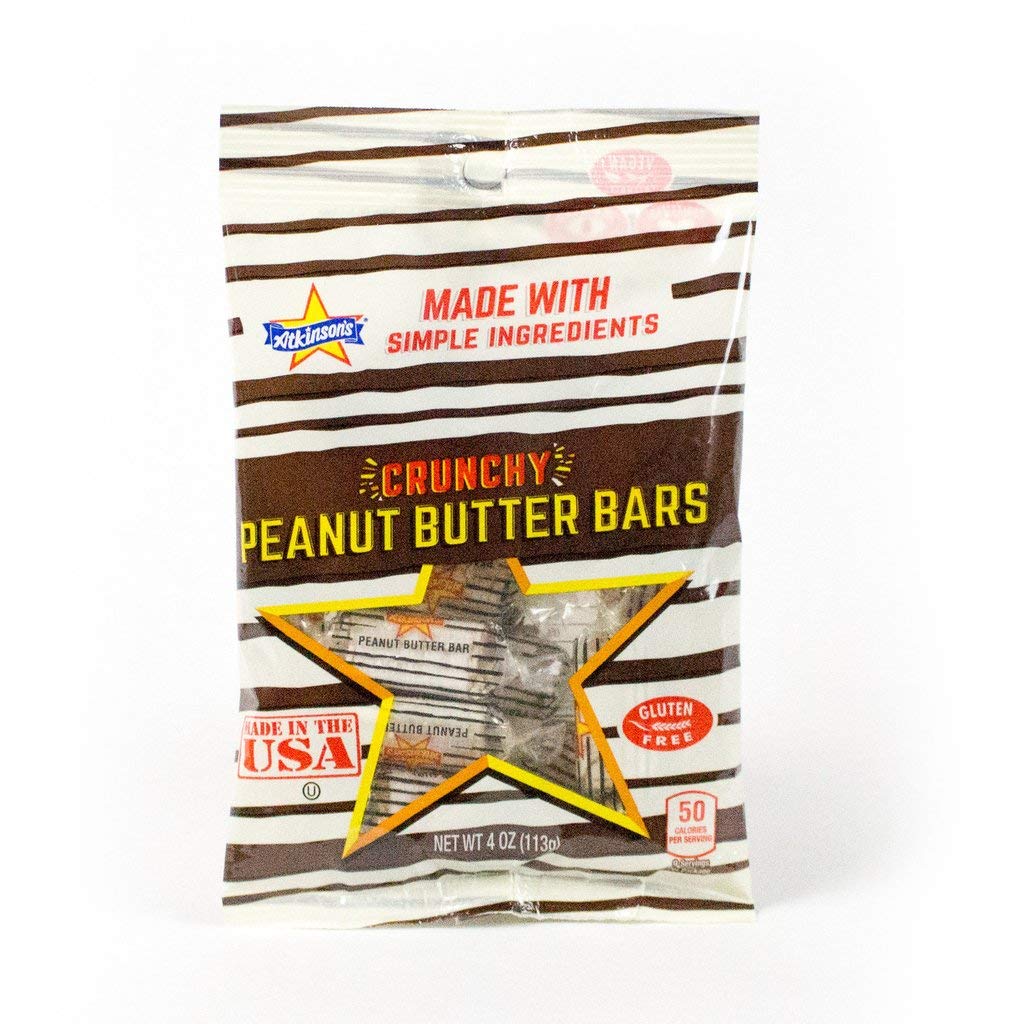 Atkinsons Crunchy Peanut Butter Bars - Gluten Free, Vegan Candy Snacks, 4 oz - Perfect for Lunchboxes, Hiking & On-the-Go Energy