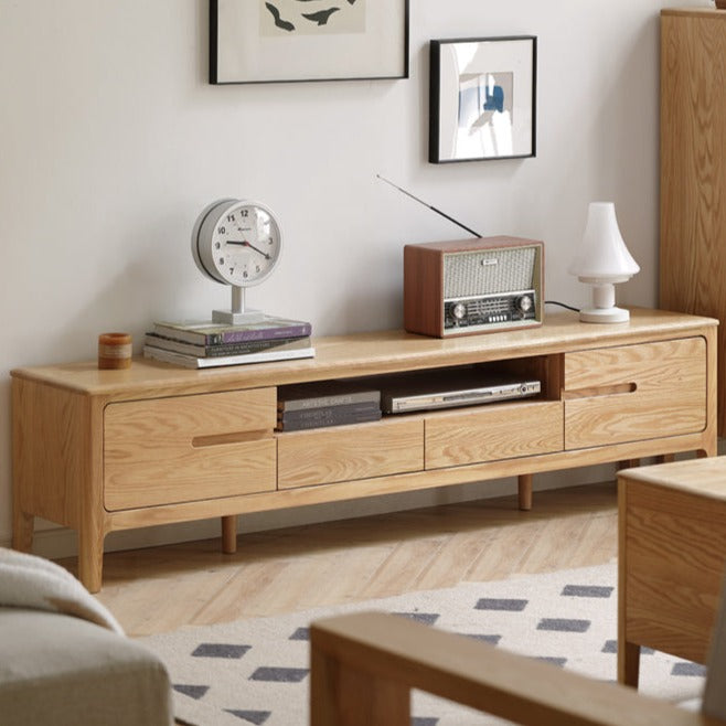 Solid Oak Wood TV Stand for Living Room - Modern Entertainment Center with Storage Shelves, Perfect for TVs up to 65 inches - Durable & Stylish Furniture for Home Theater Setup
