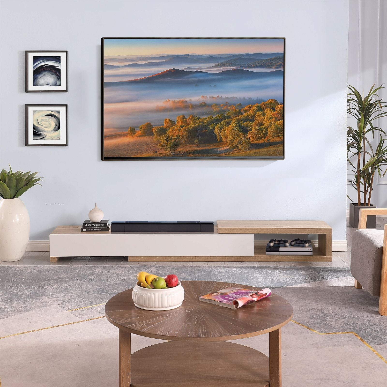 Criterion Durham Extendable TV Stand 260cm - Lowline Oak Wood Media Console for Living Room, Bedroom & Home Theater