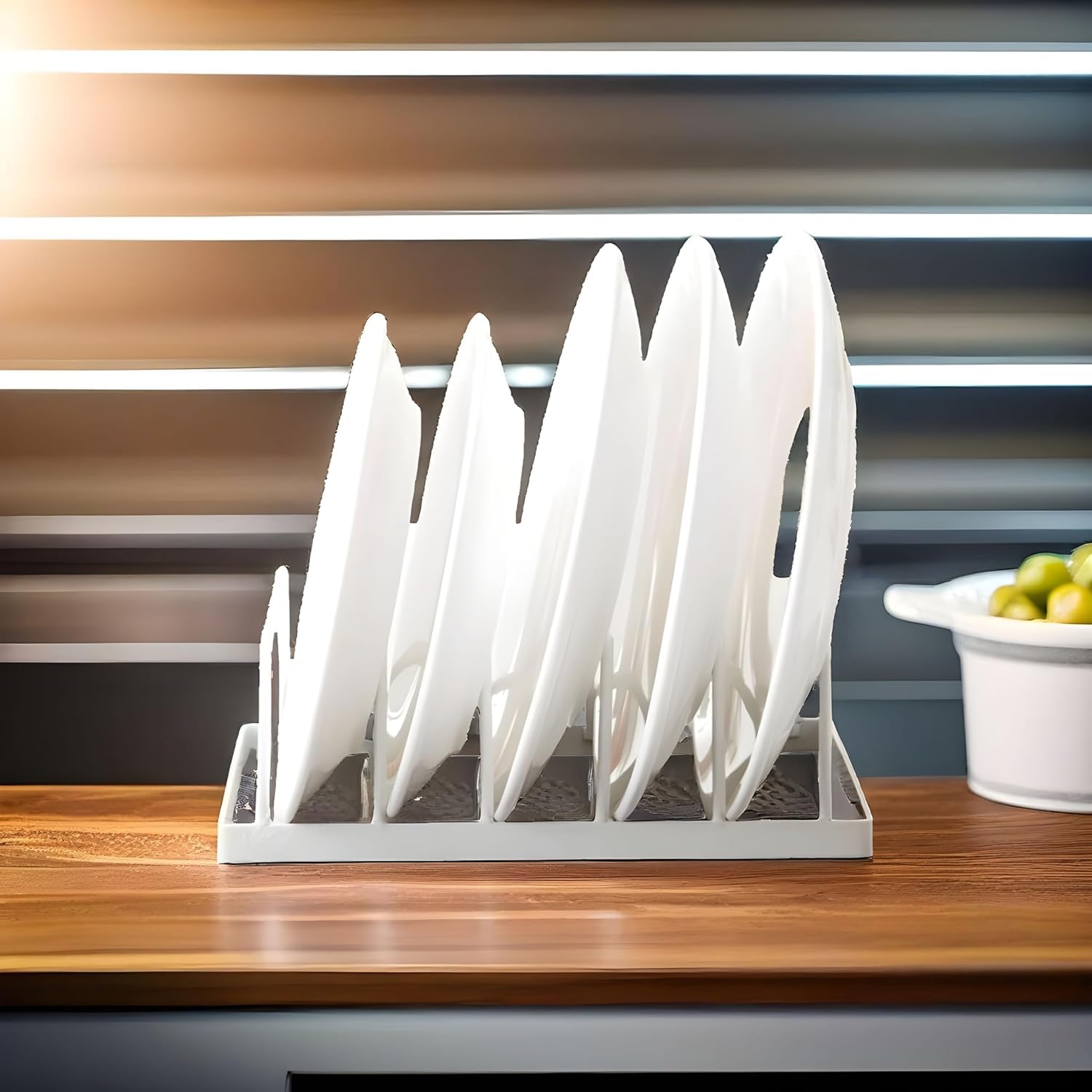 VALKYRIE ART White Metal Plate Stand - Premium Kitchen Cabinet Organizer for Plates, Thalis & Utensils - Space Saving Dish Rack for Countertop - Perfect for Indian Kitchens, Restaurants & Small Spaces