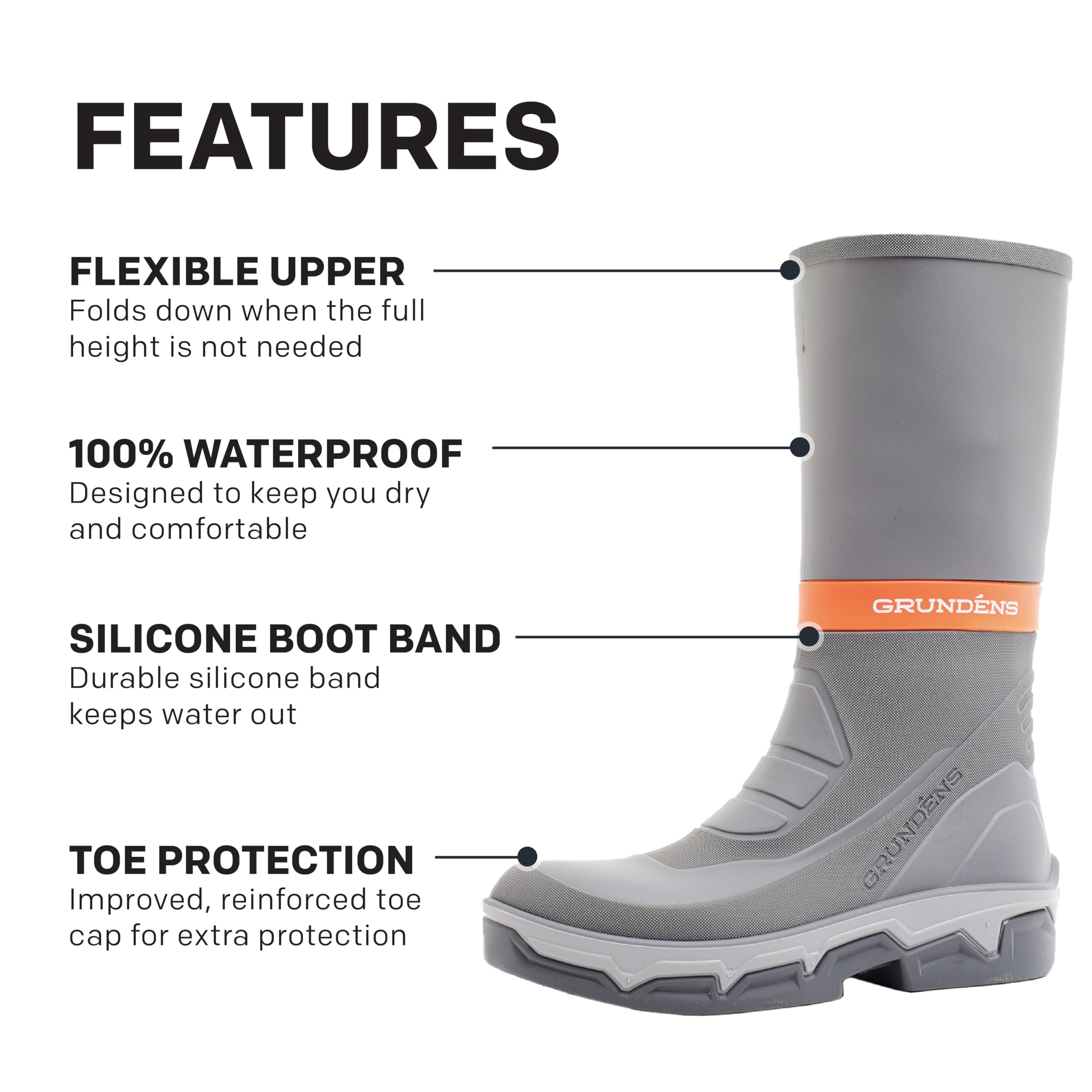 Grundens DECK-BOSS Waterproof Work Boots for Men - Heavy Duty Non-Slip Safety Boots for Fishing, Construction & Outdoor Work - Durable Rubber Work Boots for All Weather Conditions
