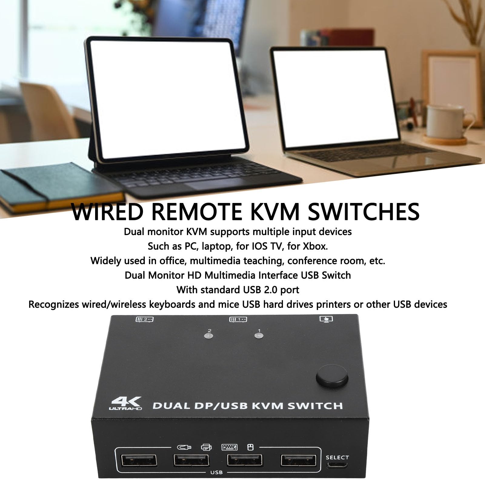 Yanmis 8K KVM Switch - Dual Monitor USB Switcher with DisplayPort for 2 Computers | Windows 11/10/8/7/XP Compatible | Perfect for Home Office, Gaming & Multi-Tasking Workstations