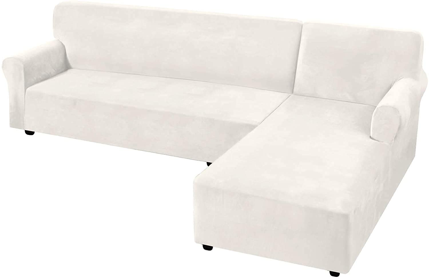 Premium Velvet Stretch 2-Piece L-Shaped Sofa Cover Set - Anti-Slip Sectional Couch Slipcovers with Secure Straps & Thick Luxury Fabric (Stone Blue, Large) - Perfect for Living Room, Family Room & Home Theater Furniture Protection