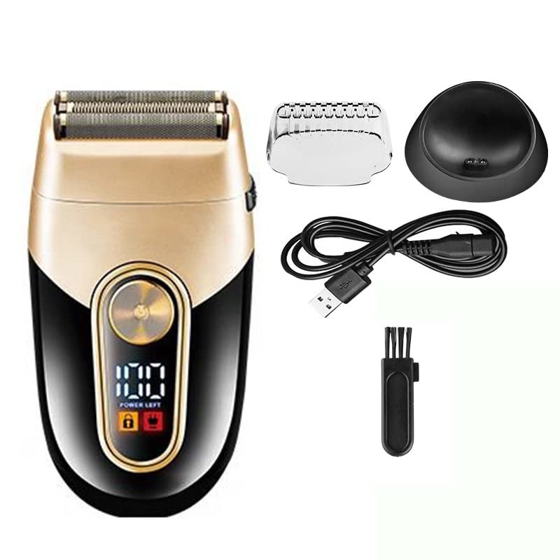 Rechargeable Electric Razor for Men - Wet & Dry Electric Shaver with Beard Trimmer & Charging Base | Cordless Shaving Machine for Face & Body Grooming at Home or Travel