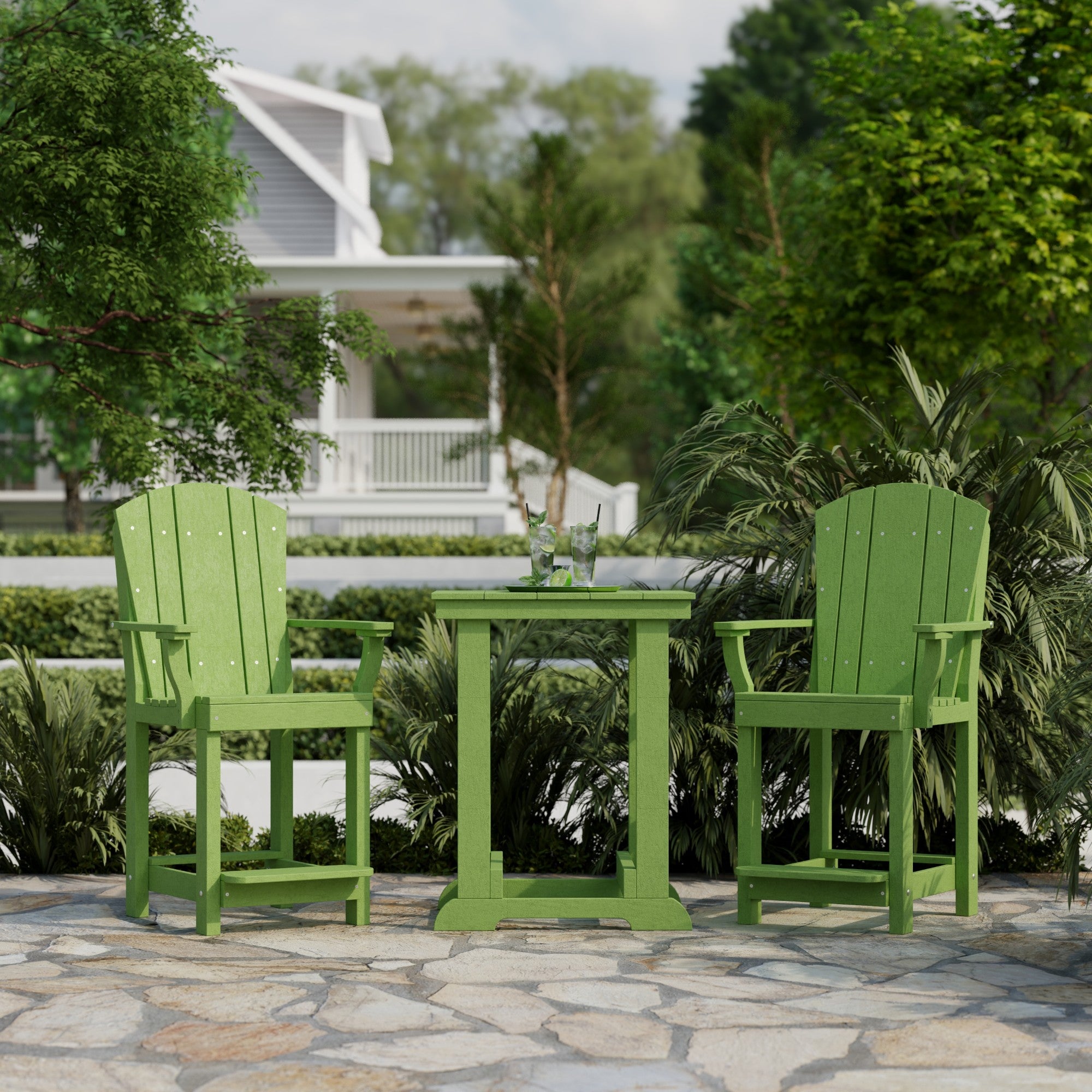 Heritage 3-Piece Patio Counter Height Bar Set - Outdoor Bistro Table & Stools for Backyard, Deck, Garden, Poolside Dining & Entertaining