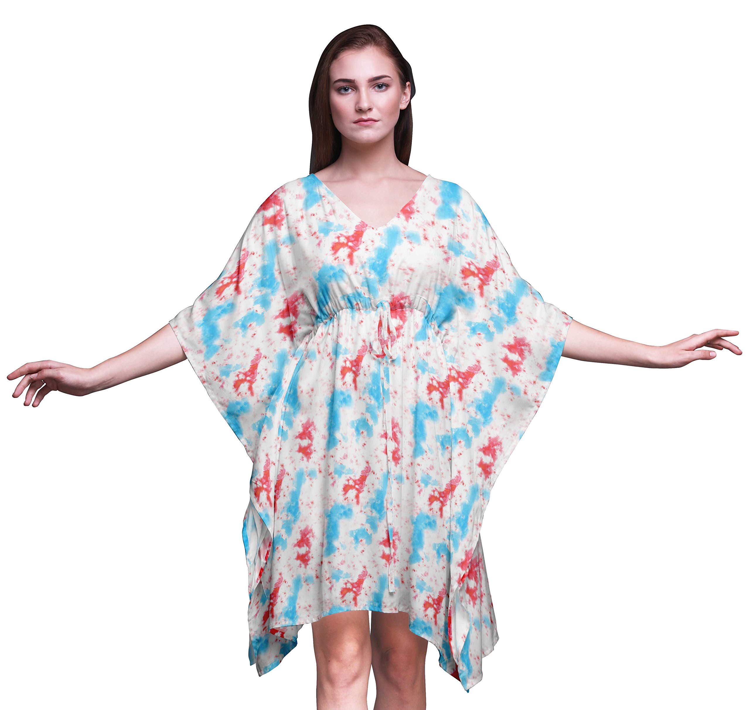 Bimba Women's Short Caftan Midi Dress - Beach Cover Up, Swimwear Cover Up, Summer Boho Kaftan Dress for Pool, Vacation & Resort Wear