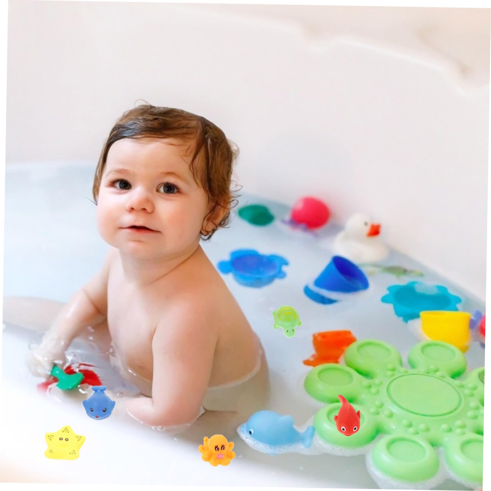CORHAD 10-Piece Ocean Themed Baby Bath Toys Set - Safe Rubber Pool Toys for Toddlers 6-12 Months & Kids 1-3 Years Old - Perfect for Bathtime Fun, Sensory Play & Early Learning Development