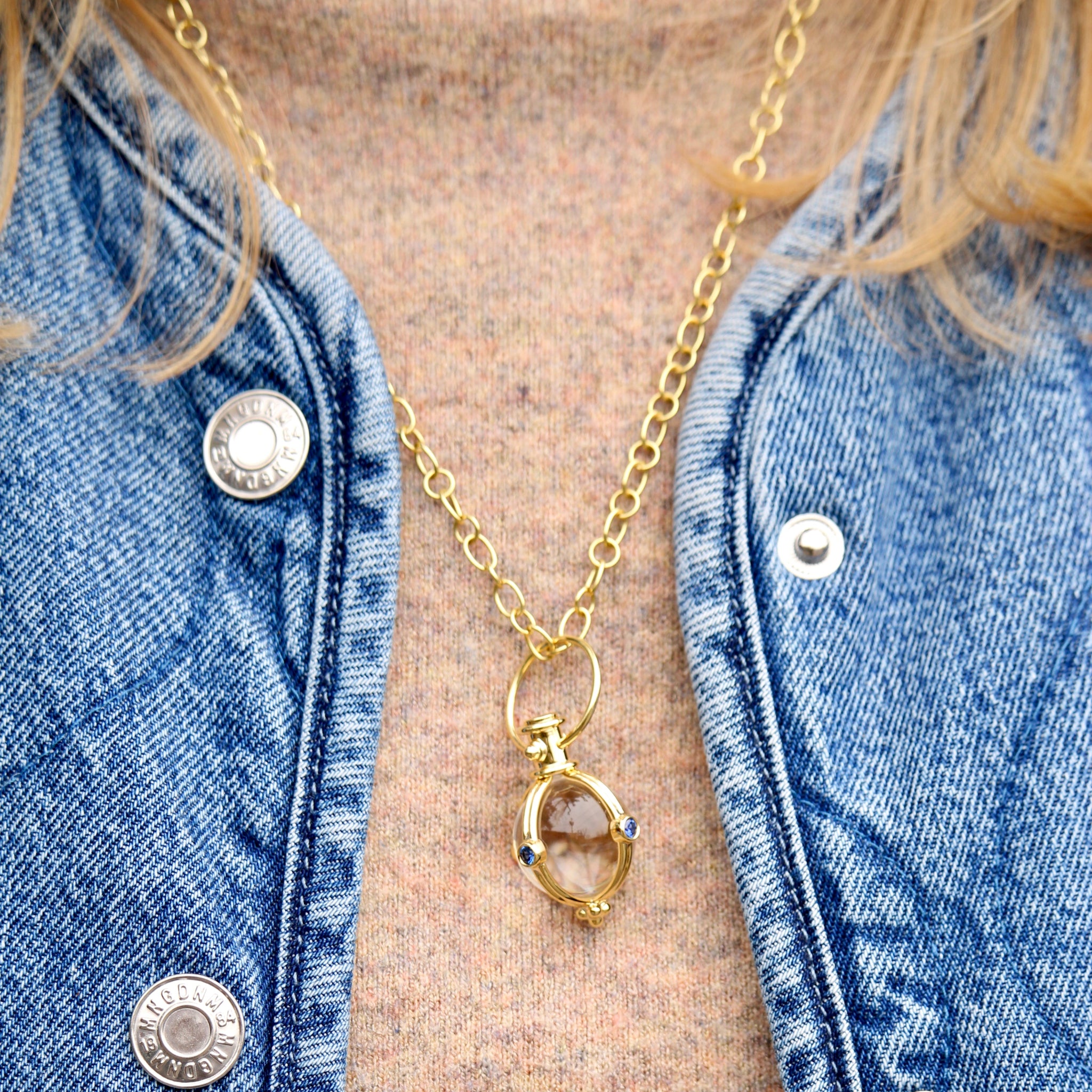 Temple St. Clair Genuine Sapphire Round Rock Crystal Amulet Pendant - Elegant Jewelry for Women, Perfect for Everyday Wear, Special Occasions & Spiritual Healing
