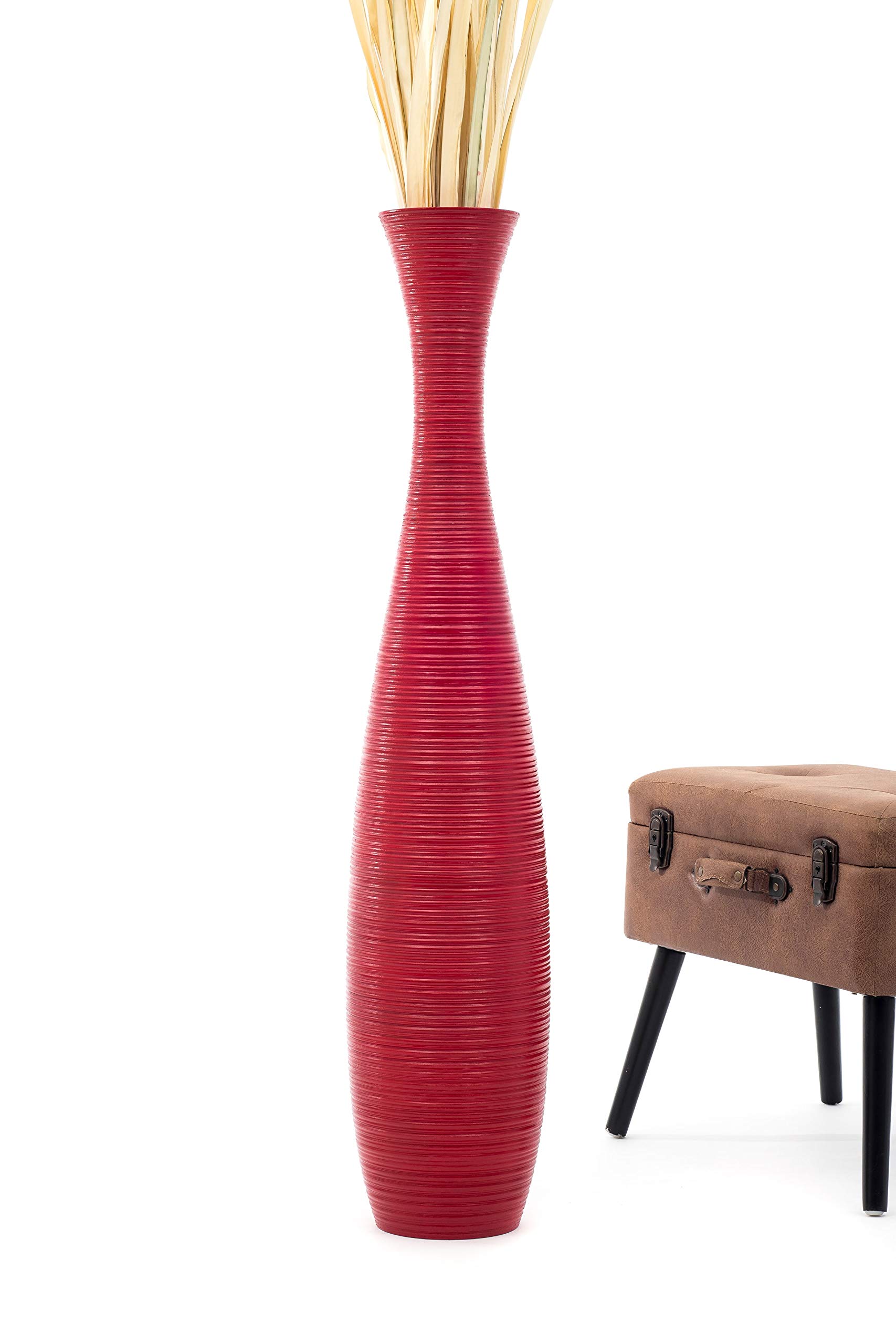 Leewadee 43 Inch Large Red Wooden Floor Vase - Farmhouse Home Decor for Flowers, Fake Plants & Pampas Grass - Perfect for Living Room, Entryway & Wedding Decor