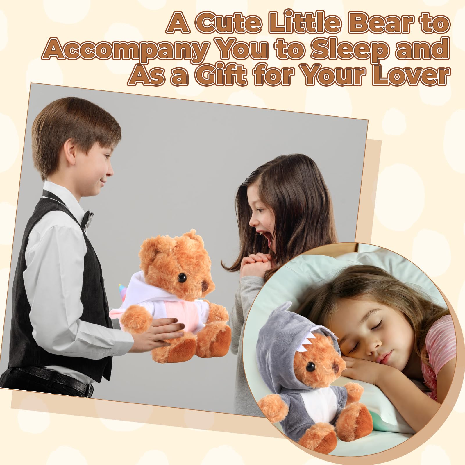 5 Pcs Bear Clothes with 1 Pcs Bear - Cute Stuffed Animal Outfits for 6-8 Inch Plush Toys, DIY Doll Hoodie Costume Accessories - Perfect for Dress-Up Play, Birthday Gifts & Teddy Bear Collectors