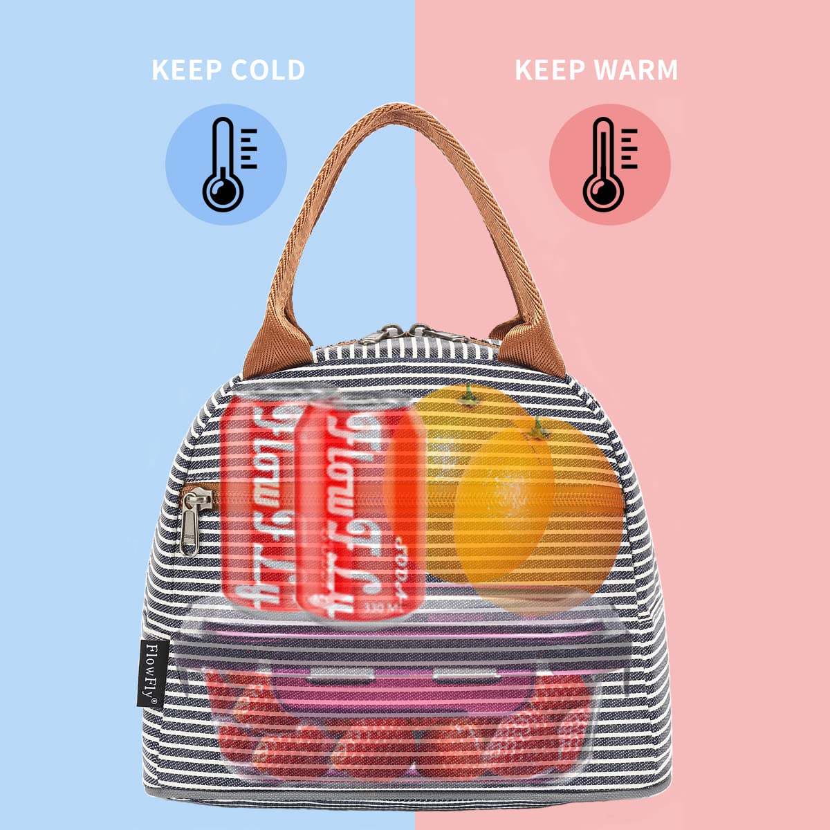 FlowFly Insulated Lunch Cooler Bag for Women & Men - White & Black Stripe Tote Organizer | Perfect for Work, School, Picnics & Outdoor Activities