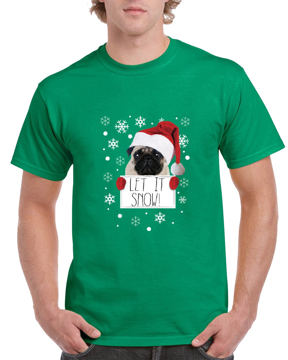 Pug Life Let It Snow Men's T-Shirt - Funny Dog Lover Crew Neck Tee for Christmas & Winter - Casual Wear, Gift Idea for Pet Owners