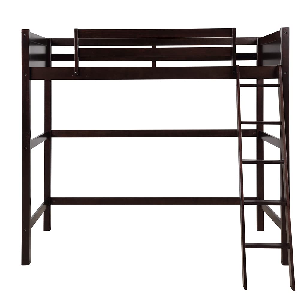 Solid Wood Twin Size Loft Bed with Ladder & Full-Length Guardrail - Sturdy Wooden Bunk Bed Frame for Kids & Adults (Espresso) - Perfect for Small Bedrooms, Dorms & Space-Saving Kids' Rooms