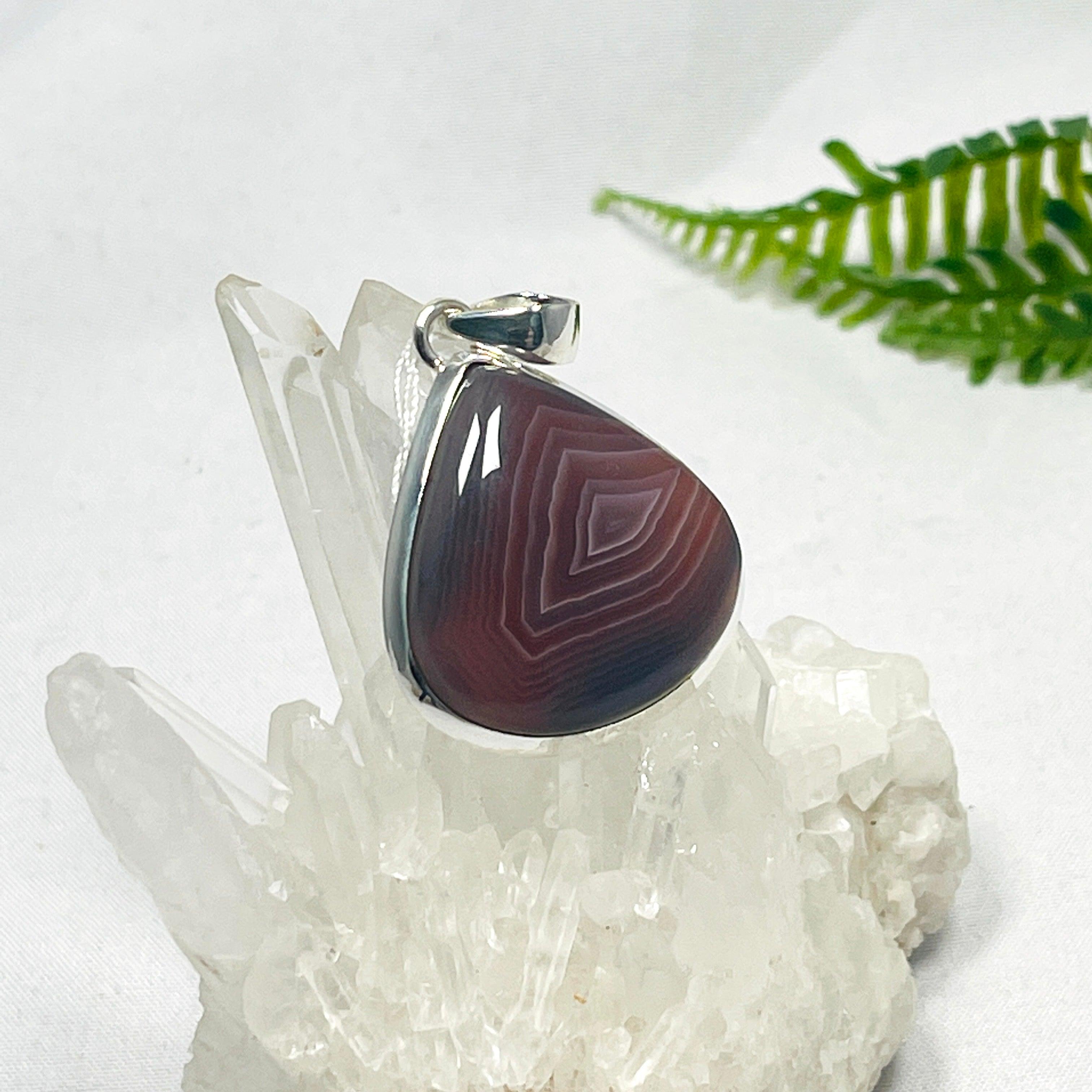 Natural Botswana Agate Teardrop Pendant Necklace - Handcrafted Gemstone Jewelry for Women, Healing Crystal Gift for Meditation & Spiritual Balance | KPGJ3568