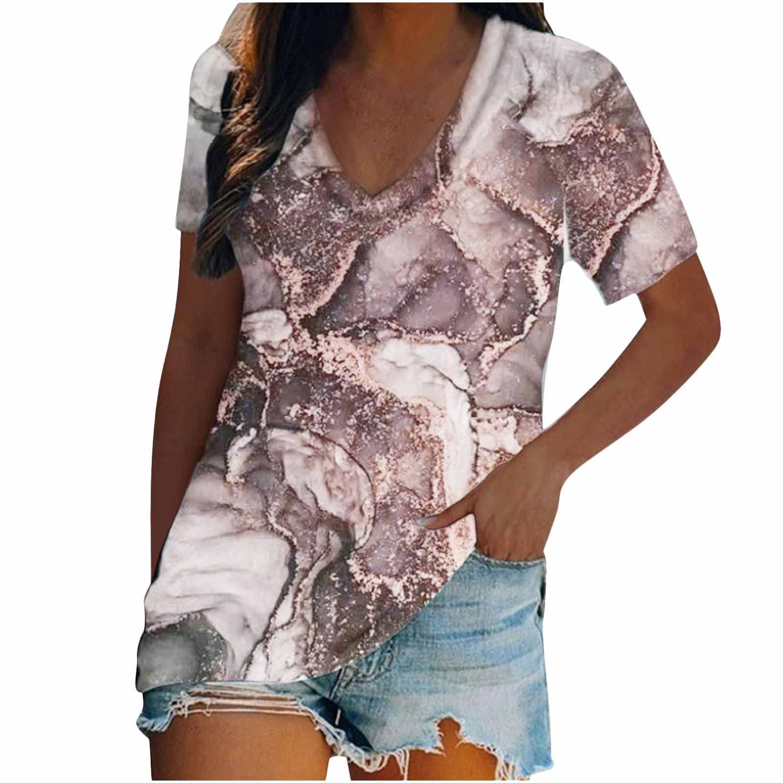 Women's Summer V-Neck Tops - Short Sleeve Casual Blouse & Loose Gradient Tank Top | Perfect for Beach Outings, Daily Wear & Summer Vacations