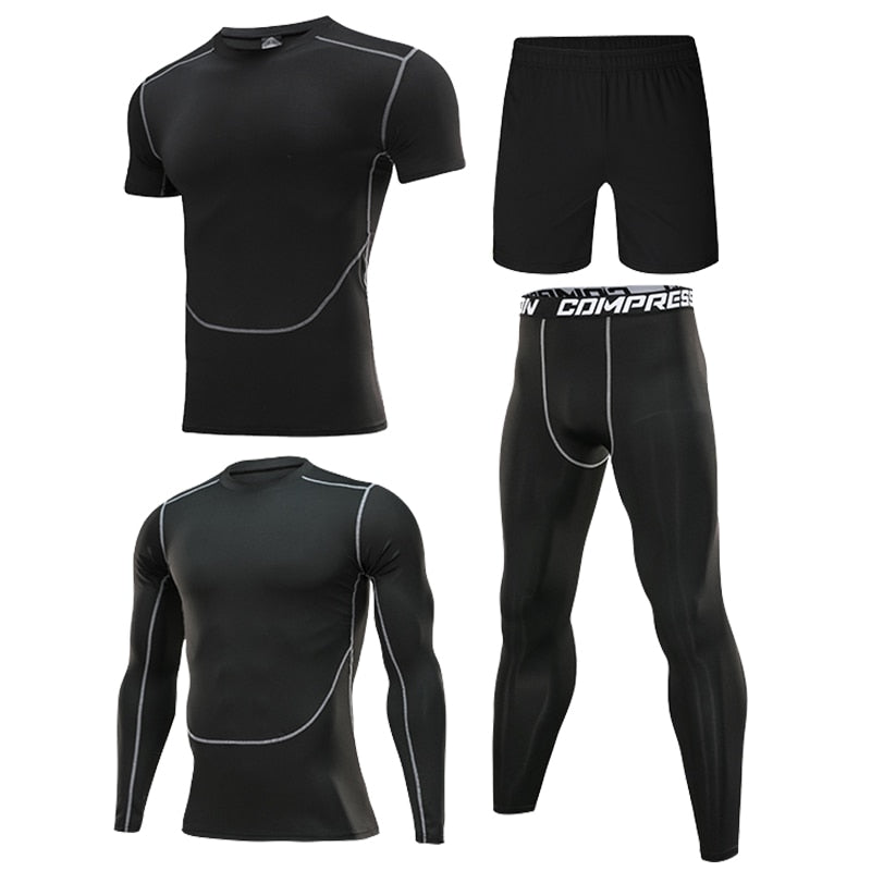 4 Pcs Men's Gym Sportswear Running Track Suits - Breathable Quick-Dry Athletic Jogging Outfit for Men - Perfect for Outdoor Running, Gym Workouts & Casual Sports Activities
