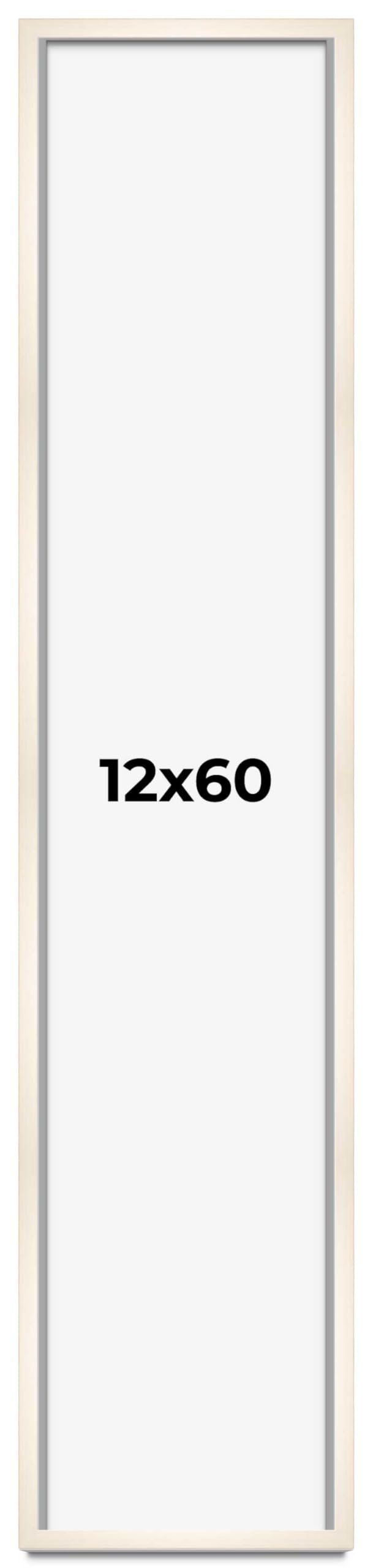 CountryArtHouse 12x60 White Washed Solid Wood Picture Frame - 0.8125 Inch Moulding Width with UV Acrylic Plexiglass, Acid-Free Foam Backing & Hanging Hardware - Perfect for Gallery Walls, Living Room Decor & Large Art Displays