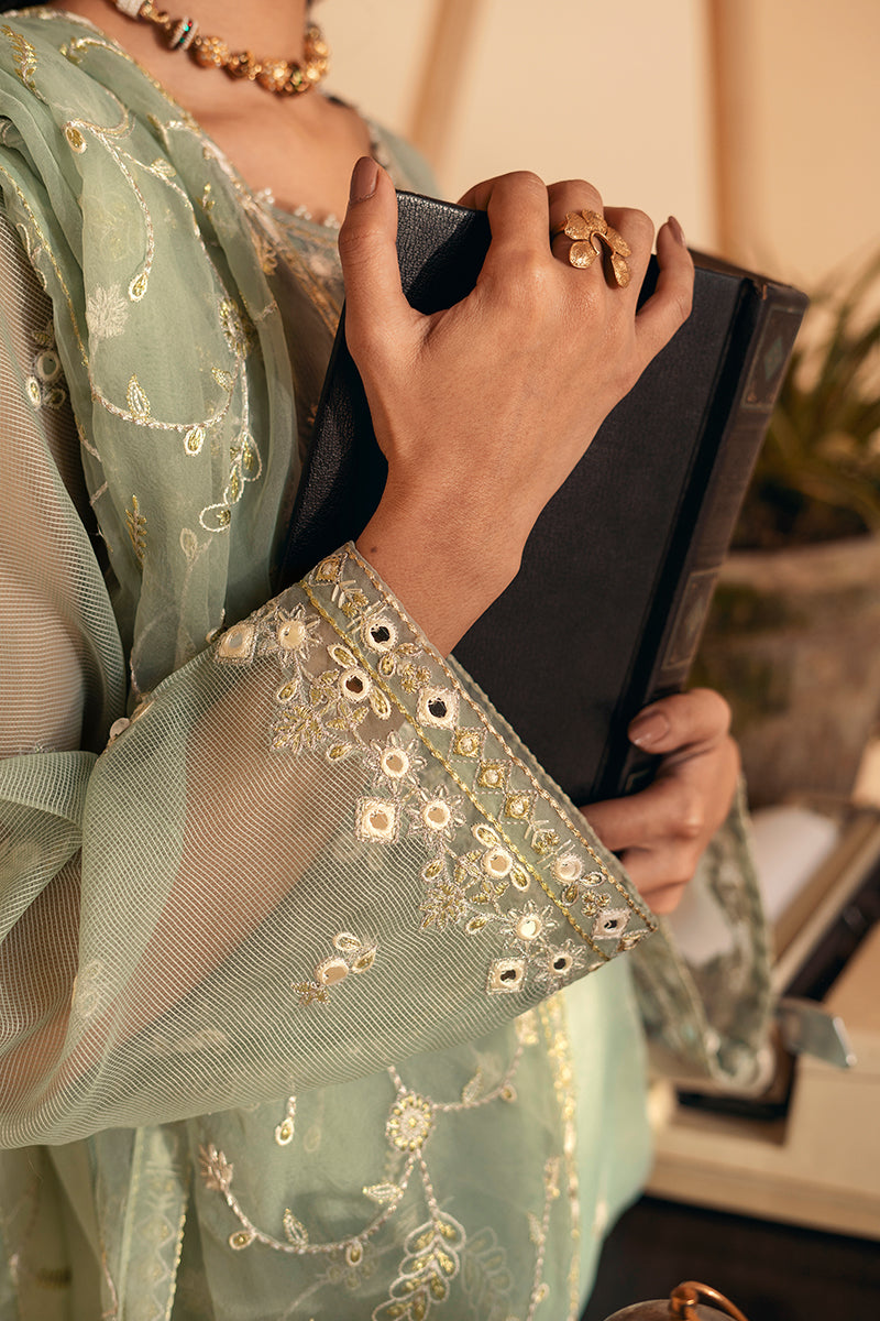 Jade Blaze Net 2-Piece Set (Embroidered Shirt & Dupatta) - Elegant Ethnic Outfit for Weddings, Parties & Festive Occasions