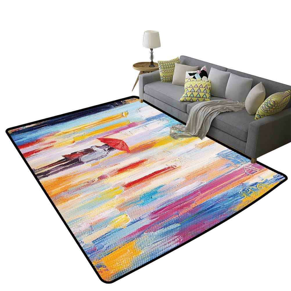 Valentine's Day Couple Silhouette Area Rug - 5'x8' (150x240cm) Non-Slip Living Room Rug, Romantic Urban Rainy Street Scene, Easy Care Machine Washable - Perfect for Bedroom, Dorm, or Apartment Decor