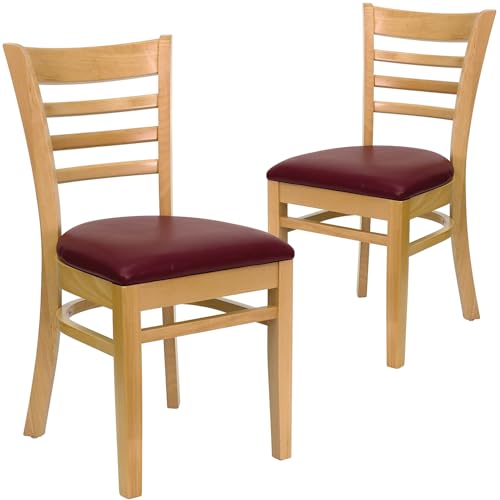 Burgundy Vinyl Seat/Natural Wood Frame
