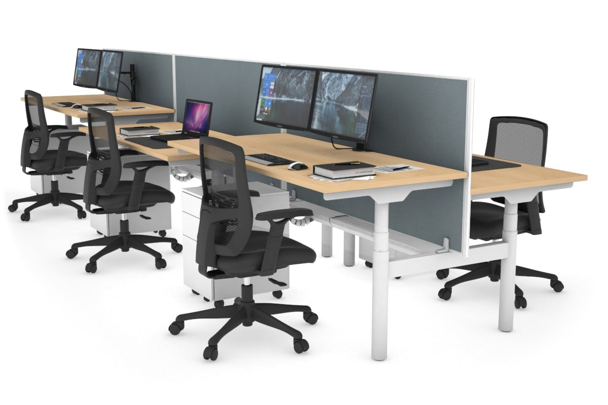 Flexi Premium Height Adjustable 6-Person H Bench Workstation - White Frame [1200L x 700W] - Ideal for Office, Coworking Spaces & Home Offices