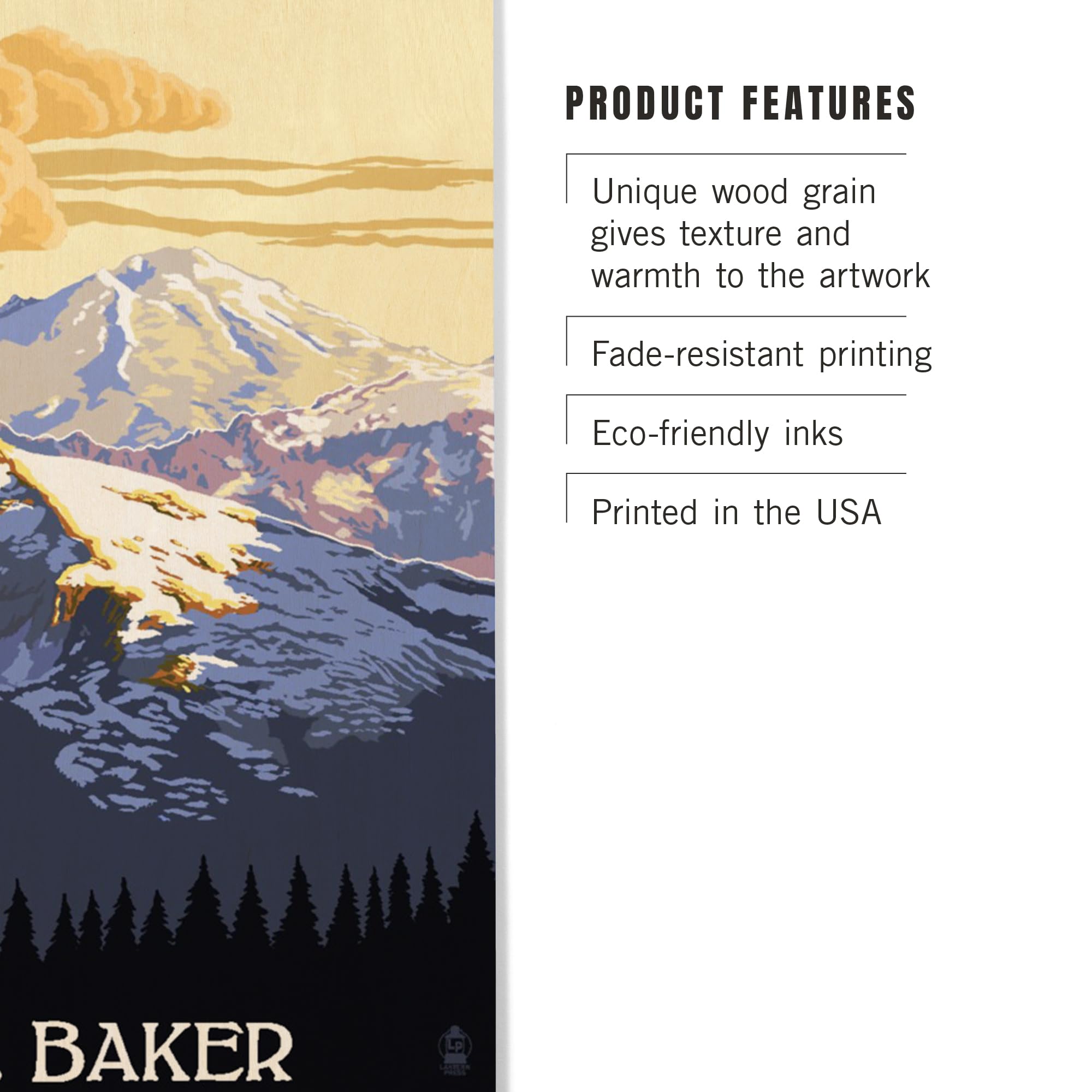 Lantern Press 10x15 Inch Wooden Wall Sign - Ready to Hang Home Decor Featuring Mt. Baker with Yellow Clouds Artwork from Bellingham, Washington | Perfect for Living Room, Bedroom or Cabin Decoration