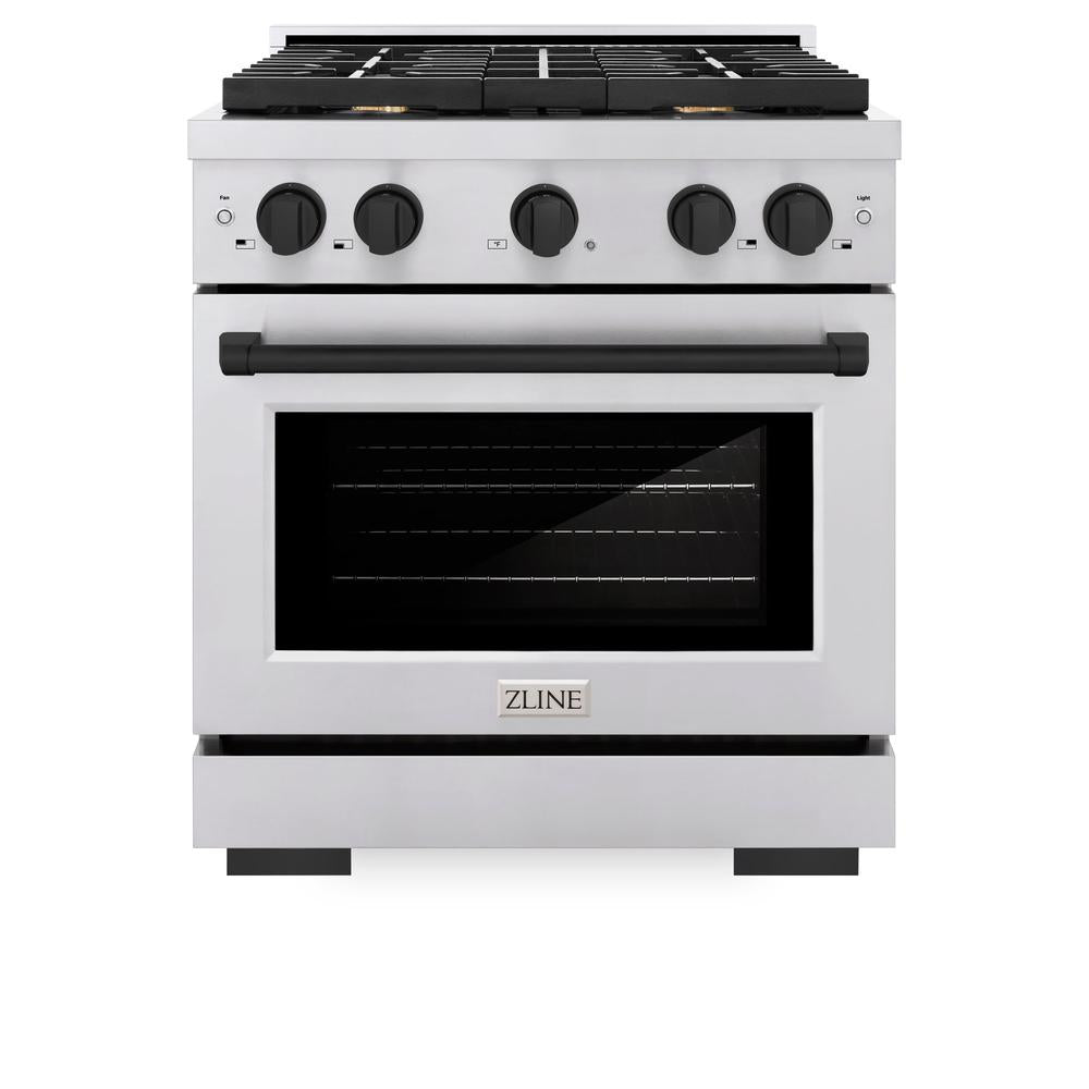 ZLINE Autograph Edition 30-inch 4.2 cu. ft. Dual Fuel Range - Stainless Steel with Matte Black Accents - 4 Burner Gas Cooktop & Electric Convection Oven (SDRZ 30 MB) - Perfect for Modern Kitchens & Professional Home Chefs