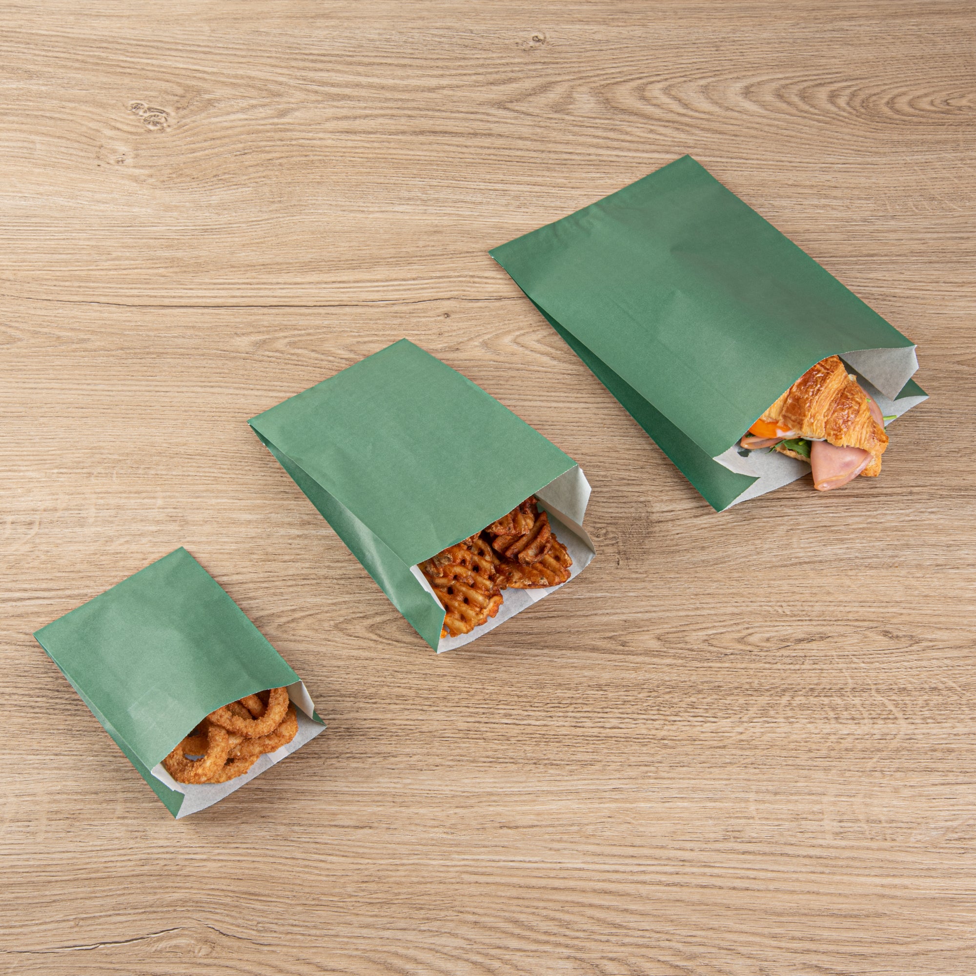 Eco-Friendly Forest Green French Fry & Snack Bags - 7x3x11 Inches, 100 Count Bulk Pack - Perfect for Fast Food, Movie Nights & Party Snacks