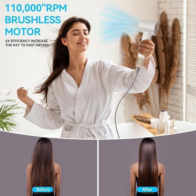 Professional Ionic Hair Dryer for Fast Drying - 3 Heat & Speed Settings, Low Noise, Lightweight for Home & Travel (White) - Perfect for Salon Styling, Daily Use & On-the-Go