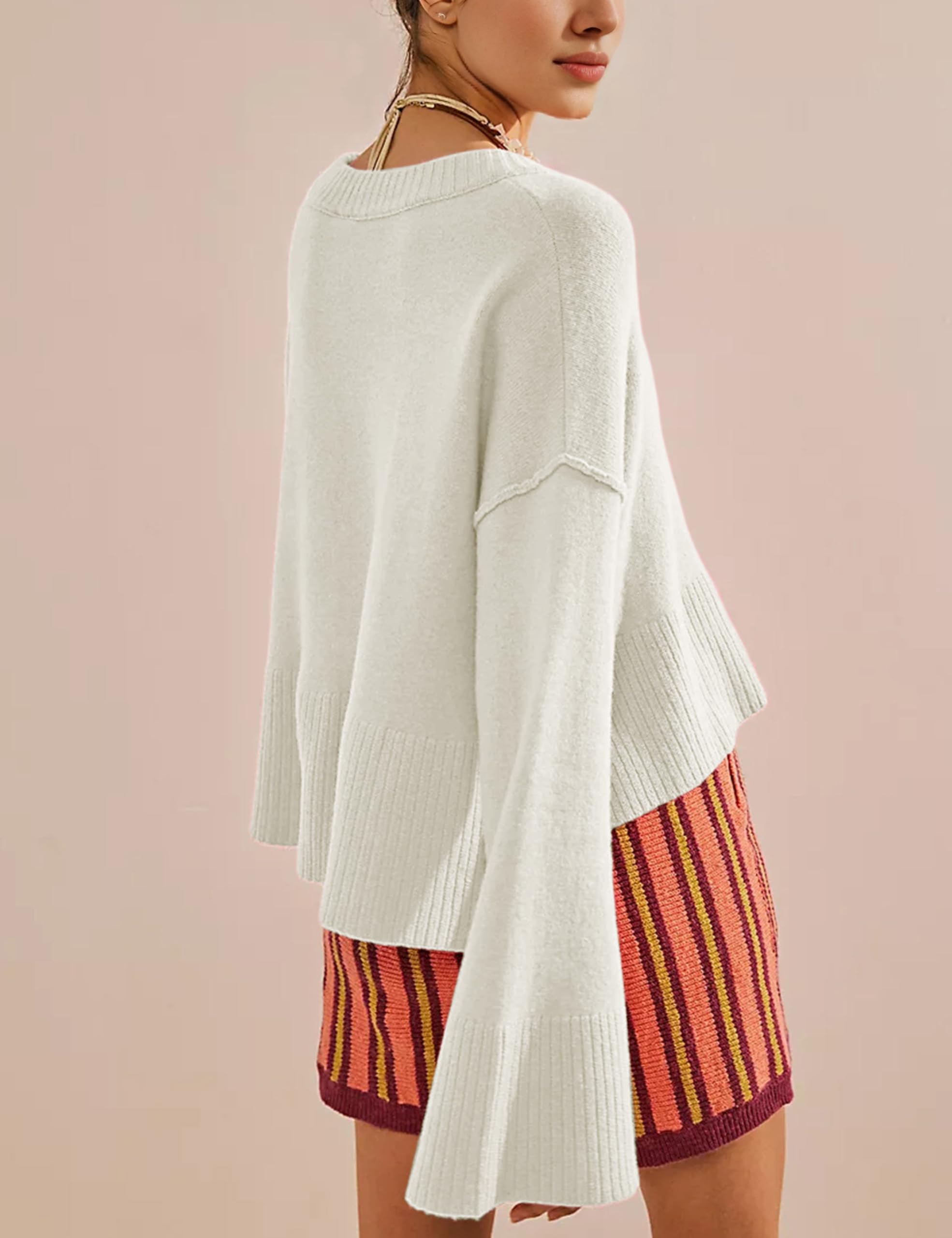 Women's Lightweight Crewneck Sweater - Soft Slouchy Pullover for Casual Wear