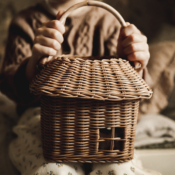 Natural Rattan Storage Basket - Small Woven Hutch Organizer for Home Decor, Bathroom, or Office | Perfect for Shelves, Countertops, and Closet Organization