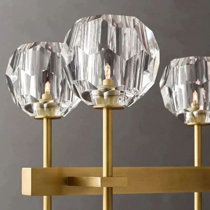 Crystal Ball Double Linear Chandelier - 60 Inch Modern LED Pendant Light for Dining Room, Living Room, Bedroom & Kitchen | Dimmable Hanging Fixture with Clear Glass Shades | Perfect for Home, Office & Restaurant Decor