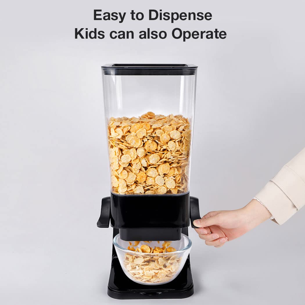 Tokokimo 2-Piece Black Cereal Dispenser - Countertop Food Storage Container for Grains, Nuts, Candy, Oatmeal, Snacks, Pet Food - Perfect for Kitchen, Pantry, Breakfast Nook & Pet Feeding Station