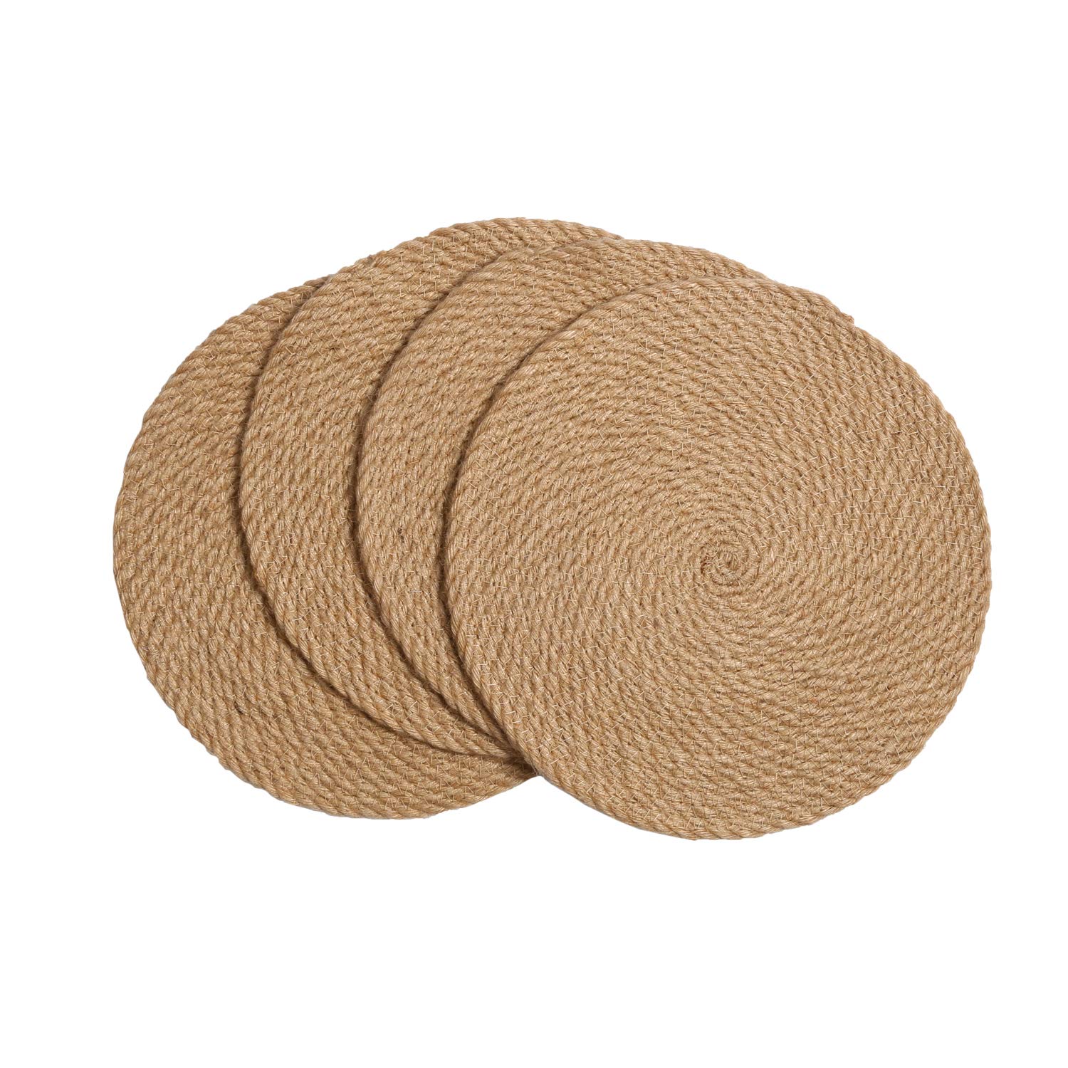 SHACOS 12 Inch Round Natural Jute Placemats - Set of 4 Heat Resistant Woven Table Mats for Farmhouse Kitchen Decor - Eco-Friendly Braided Placemats for Dining Table, Coffee Table, and Home Decor (Brown)