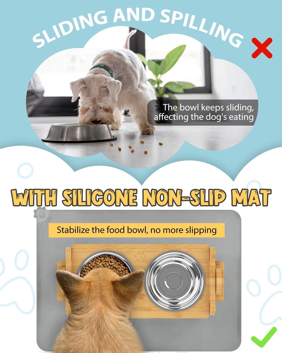 Adjustable Elevated Dog Bowls Stand - Bamboo Raised Pet Feeder with 2 Stainless Steel Bowls & Non-Slip Base for Small Dogs & Cats | Perfect for Kitchen, Living Room or Outdoor Feeding Areas