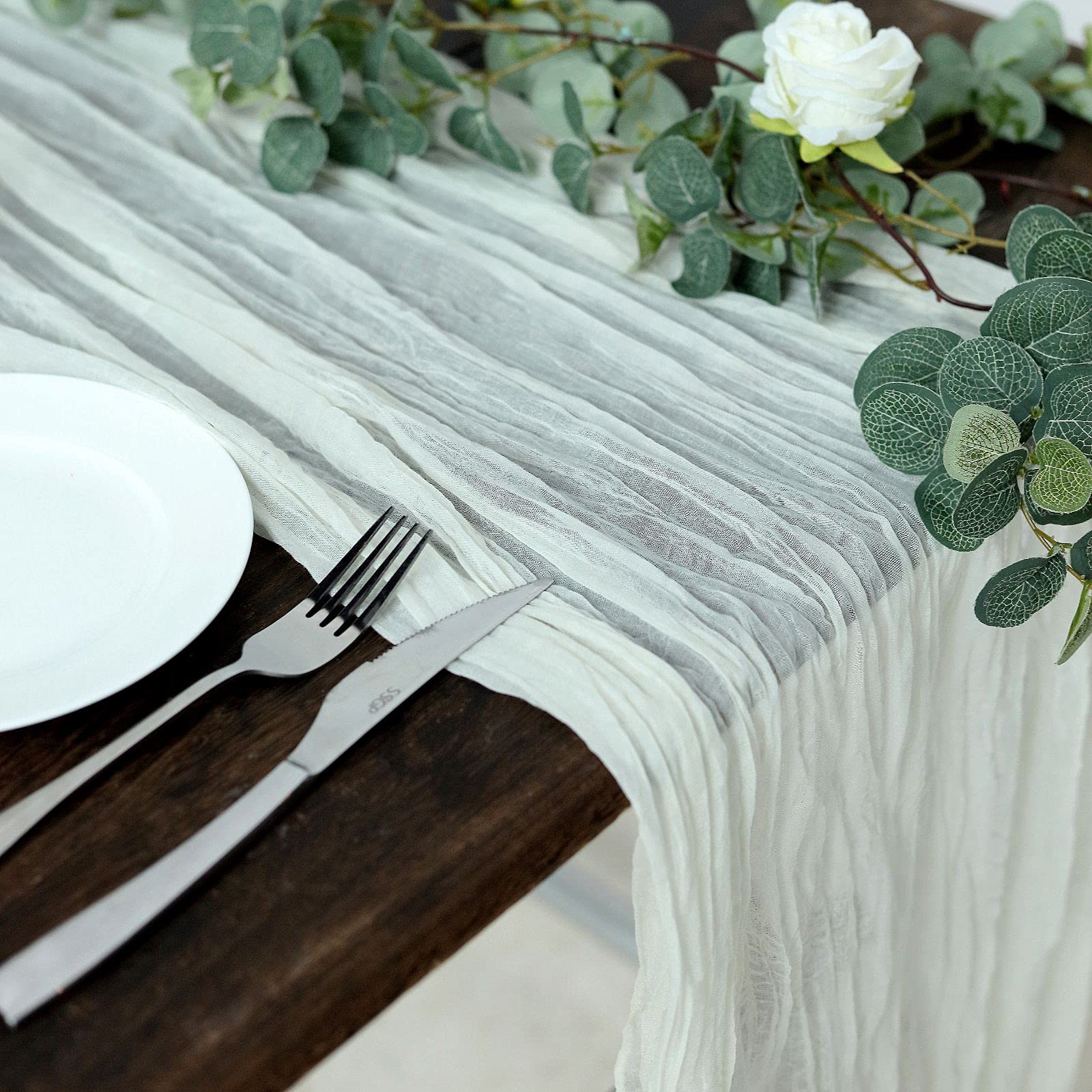 10ft Ivory Cheesecloth Table Runner - Semi-Sheer Gauze Fabric for Weddings, Bridal Showers & Rustic Boho Decor - Perfect for Summer Parties, Dining Table & Event Decorations