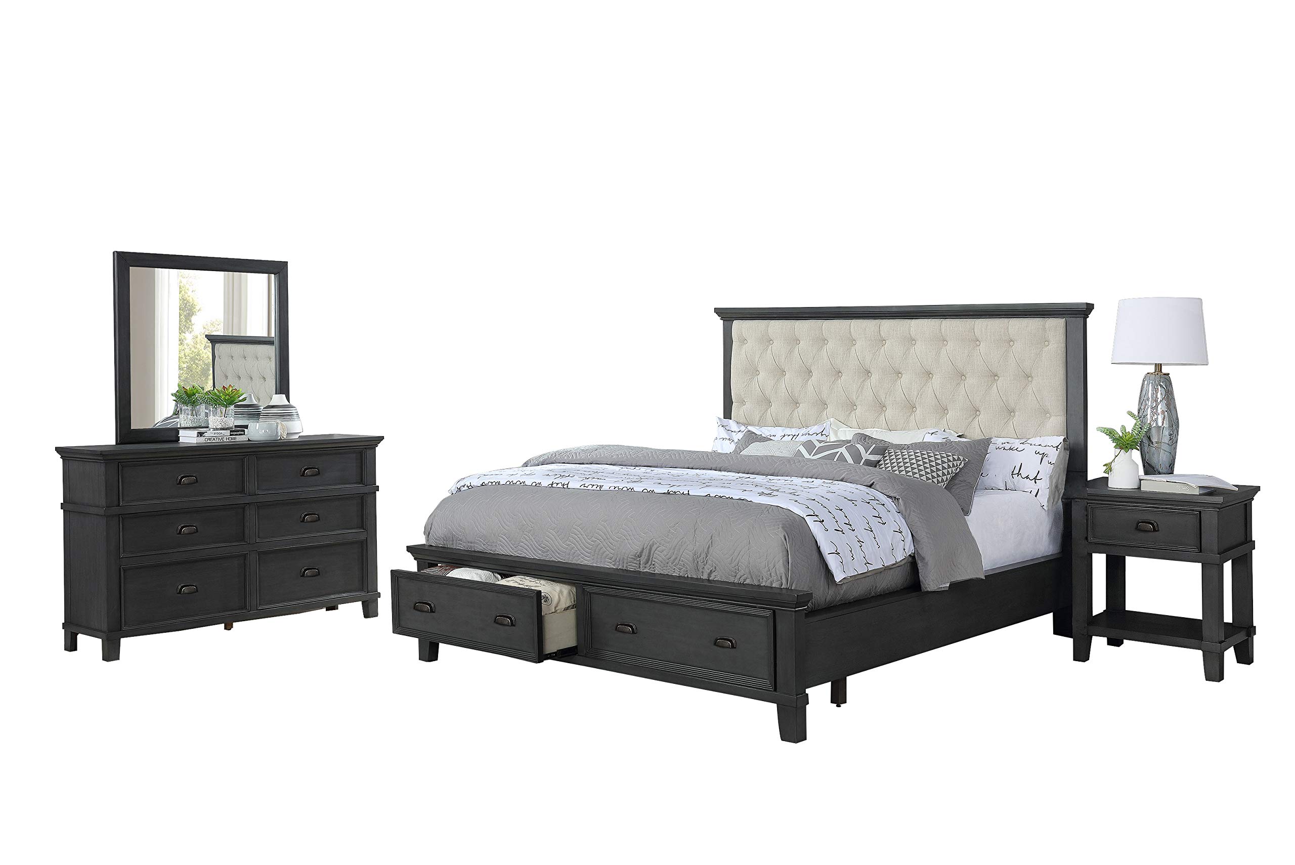 4-Piece Queen Bedroom Set with Bed, Dresser, Mirror & Nightstand in Gray - Perfect for Master Bedroom or Guest Room Decor