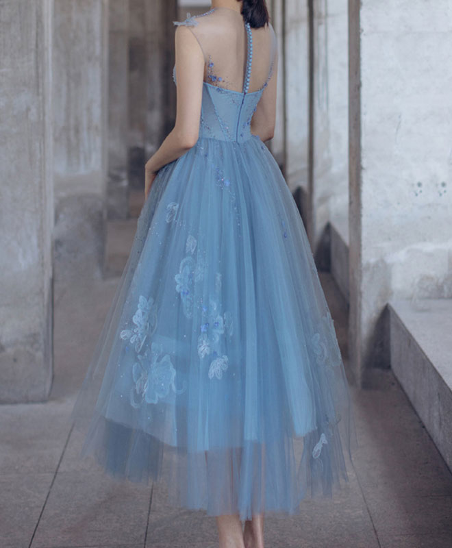 Elegant Blue Tulle Short Prom Dress with Lace Beading - Perfect for Homecoming, Prom Night & Special Occasions