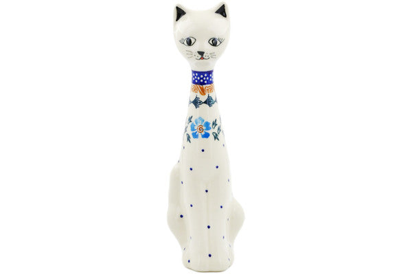 10 Pack Blue Cornflower Cat Figurines - Handmade Ceramic Cat Statues for Home Decor, Garden Ornaments, and Gift Ideas