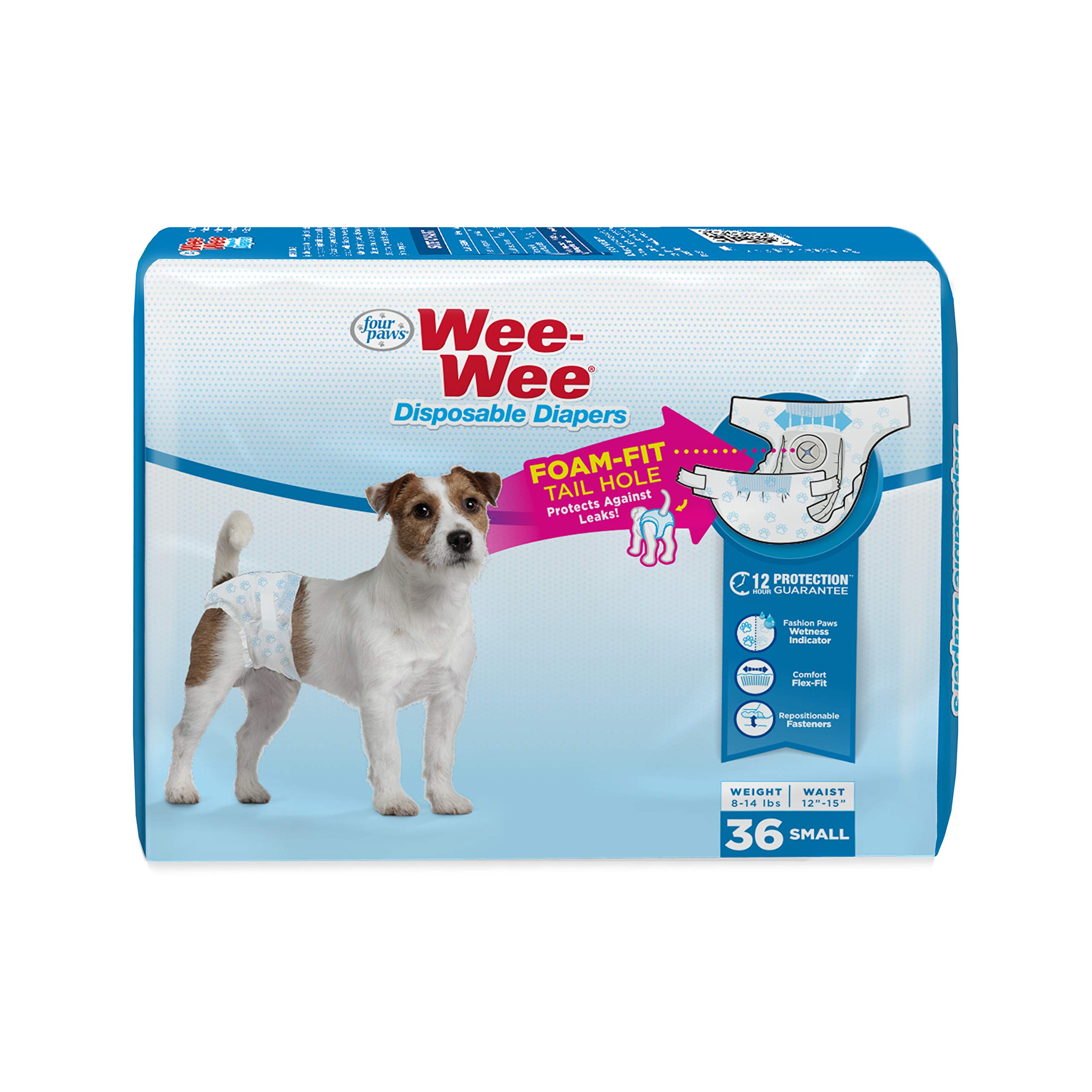 Four Paws Wee-Wee Super Absorbent Disposable Adjustable Dog Diapers for Potty Training - Leak-Proof Protection for Puppies & Small Dogs, Small Size (36 Count) - Perfect for Housebreaking, Travel & Overnight Use