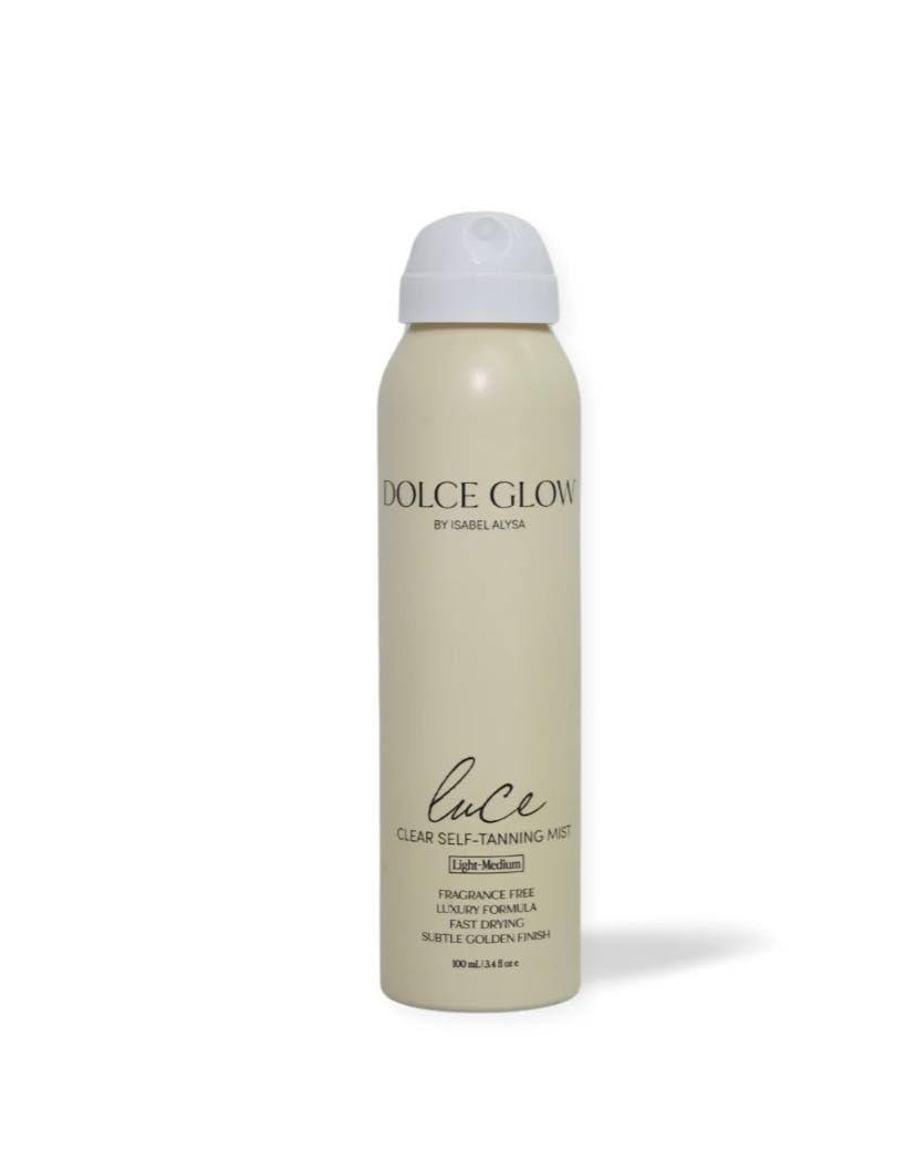 DOLCE GLOW Luce Clear Self-Tanning Mist Mini - 3.4 Fl Oz Travel Size Spray Tan for Natural Sun-Kissed Glow | Perfect for Vacation, Gym Bag & On-The-Go Tanning