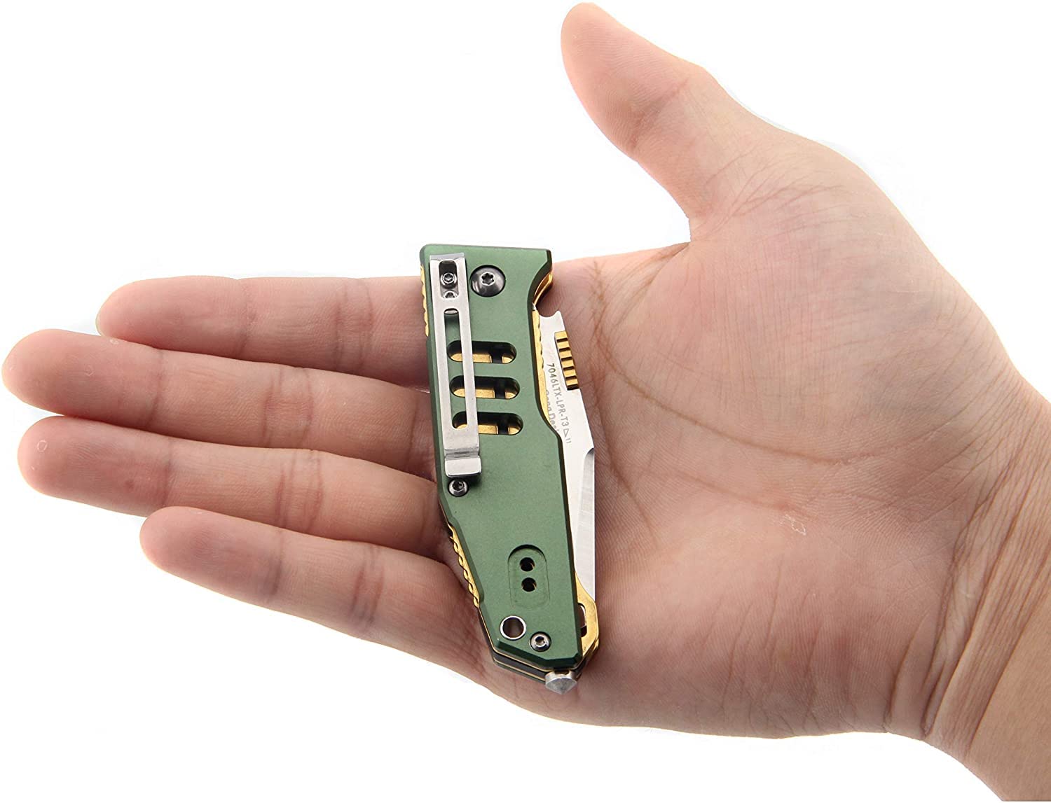 Sanrenmu 7046 Folding Pocket Knife with Tanto Blade - Multi-Tool Survival Knife for Camping, Hiking & Outdoor Activities (Green & Gold)