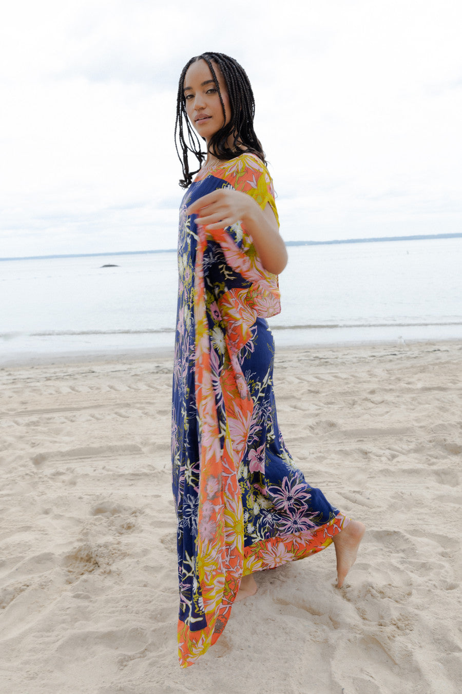 Floral Maxi Kaftan Dress for Women - Bohemian Summer Beach Cover Up, Elegant Long Flowy Dress for Vacation, Pool Party & Resort Wear