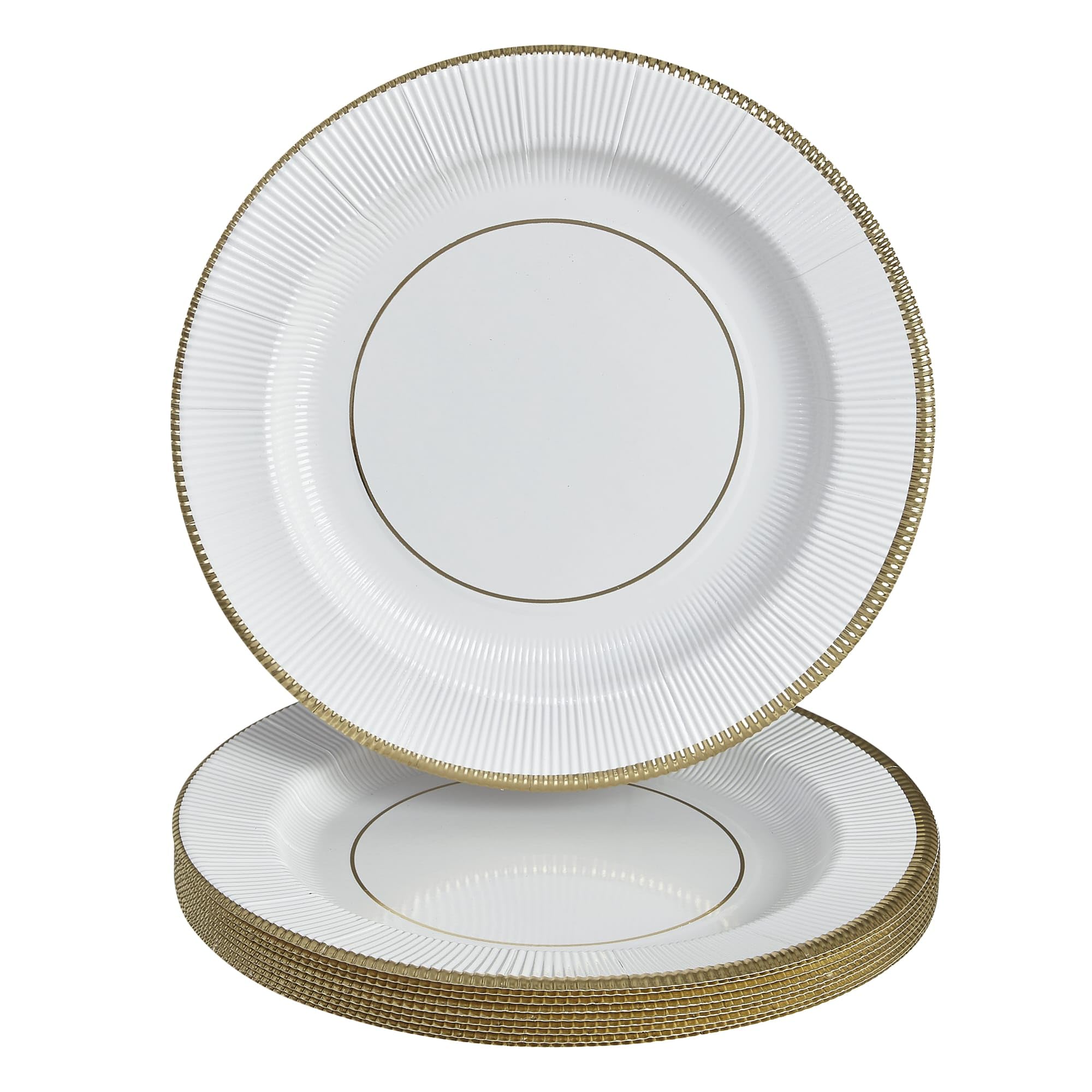 **Elegant Disposable Round Rippled Rim Charger Plates - 10-Piece Set in Gold & White - Perfect for Weddings, Parties, and Special Events**