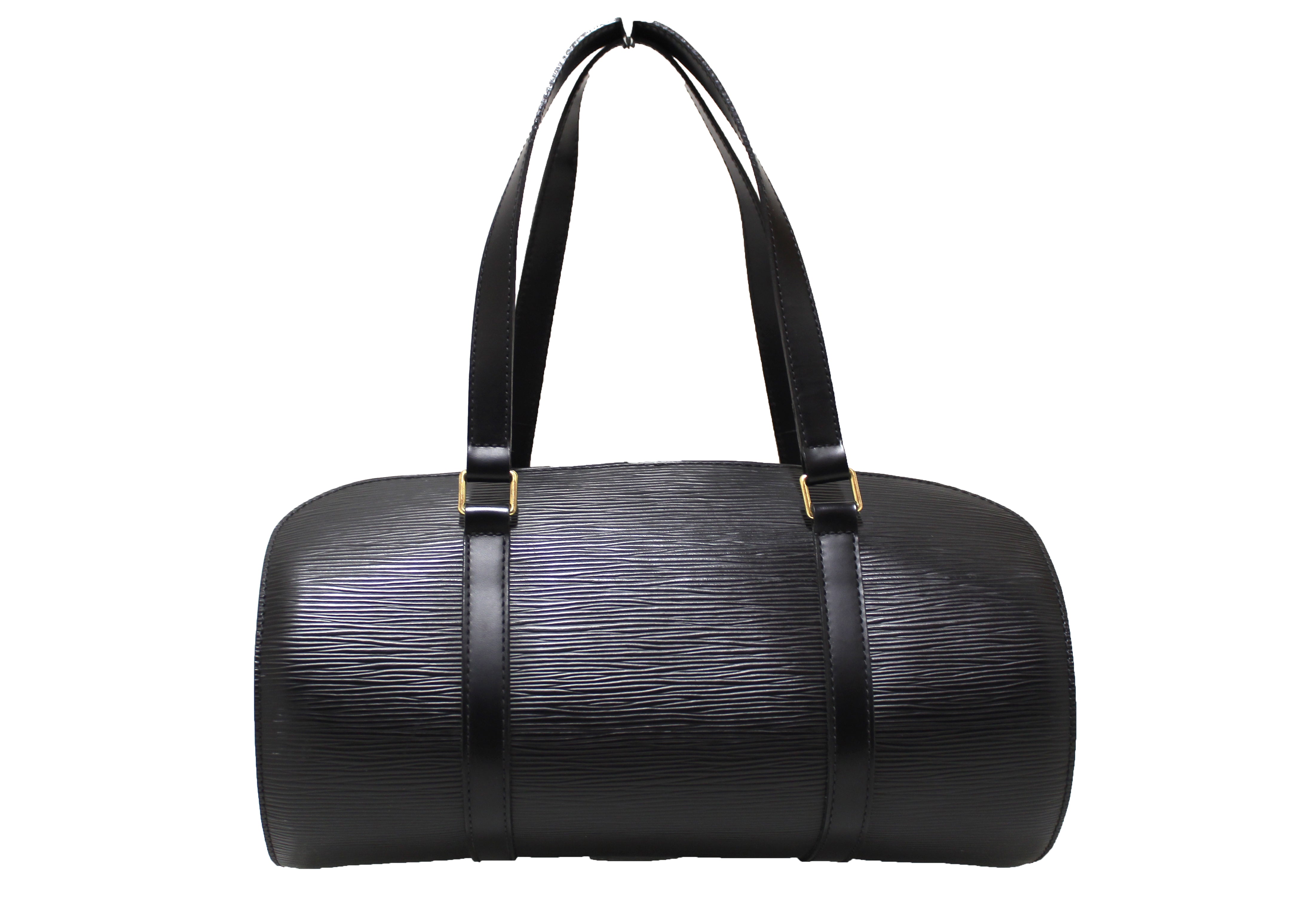 Authentic Louis Vuitton Black Epi Leather Soufflot Handbag with Mini Bag - Luxury Designer Purse for Women, Perfect for Work, Travel & Evening Events
