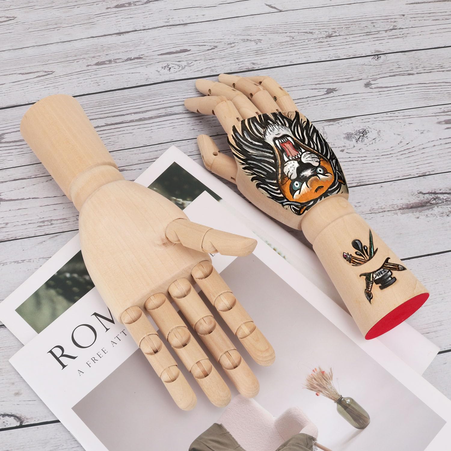 Kukmakri 4-Piece 10 Inch Wooden Hand Mannequin Set for Drawing - Left & Right Hands - Sketching Model for Artists, Students & Professionals - Perfect Art Supplies & Home Office Desk Decor (Great for Figure Drawing Practice & Creative Display)