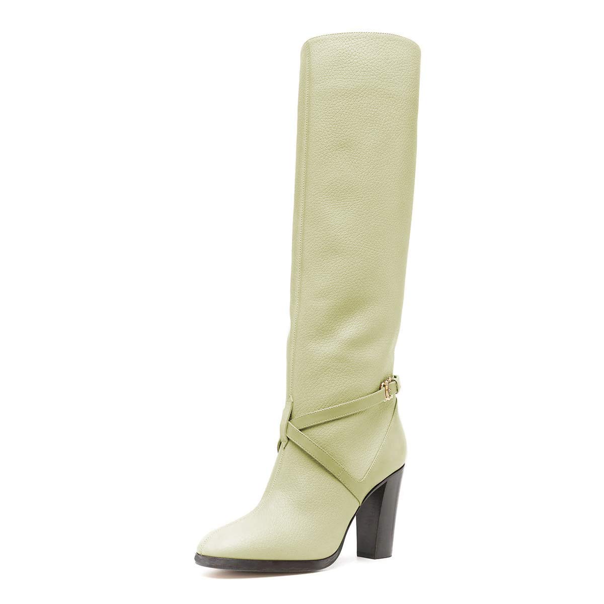 FOWT Women's Knee High Boots with Cross Straps - Round Toe Chunky Heel Wide Calf Winter Boots for Women Size 4-15 US | Perfect for Office, Party & Cold Weather Fashion