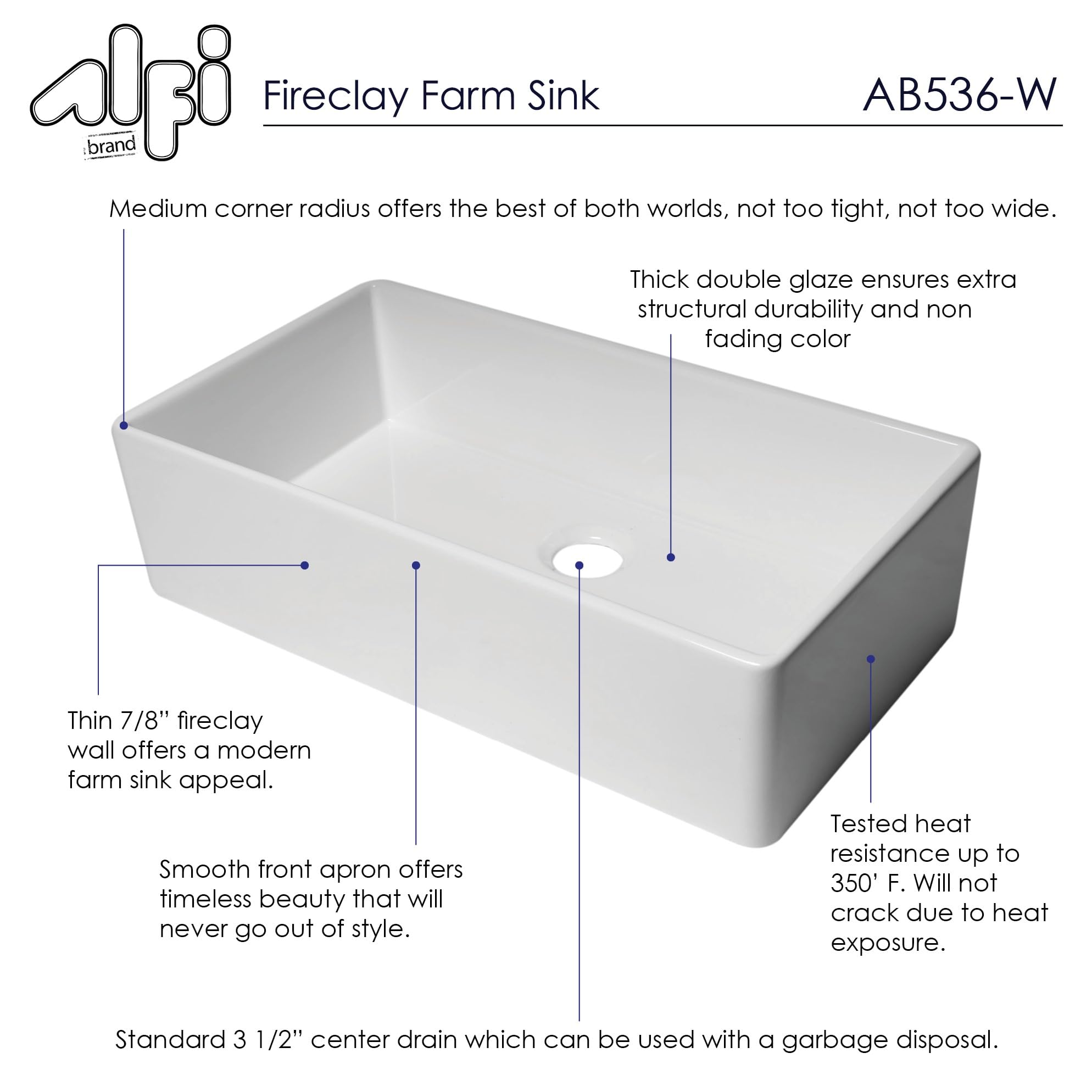 ALFI AB536-W White Kitchen Sink - Durable Stainless Steel Undermount Sink for Modern Kitchens | Perfect for Washing Dishes, Food Prep & Cleaning Vegetables